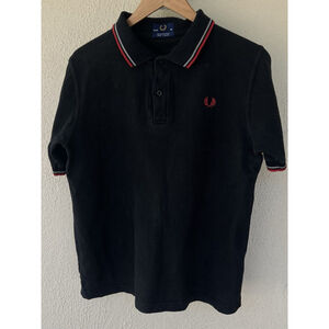 Fred Perry Twin Tipped Polo Shirt M Black Red Embroidered Short Sleeve Preppy